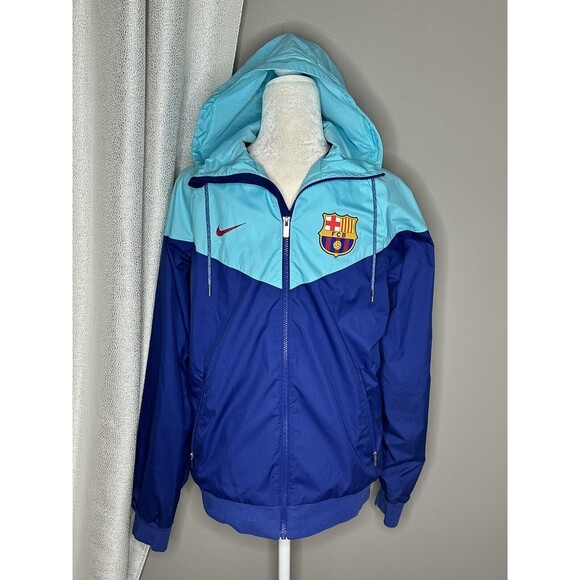 Nike FCB Windrunner Jacket Glanz Nylon Jacket Barcelona RARE Blue Size Small - Picture 3 of 7